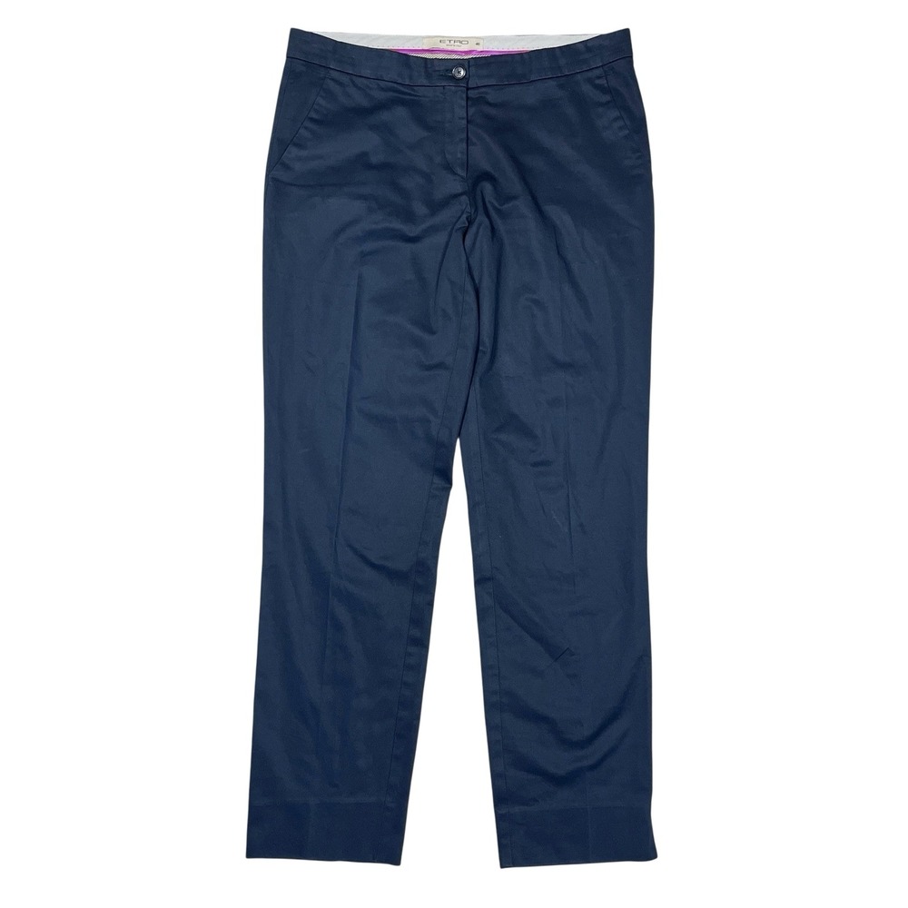 Etro Trousers Womens 30x27 Navy Blue Cotton Blend Italian Quiet Luxury Office